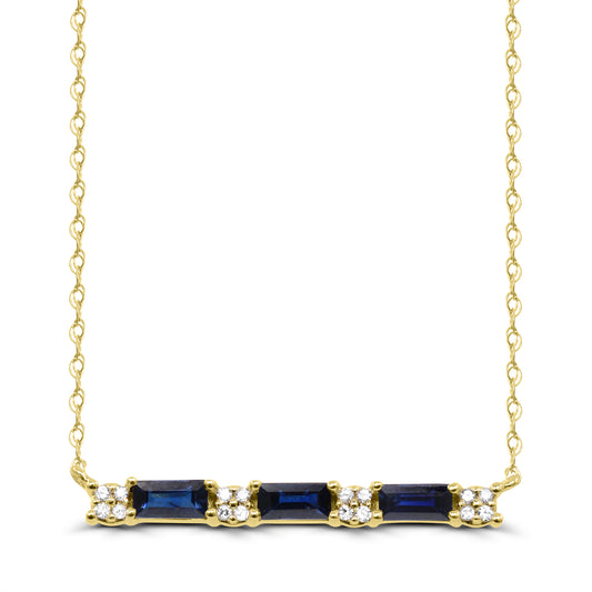 Baguette sapphire necklace in yellow gold.