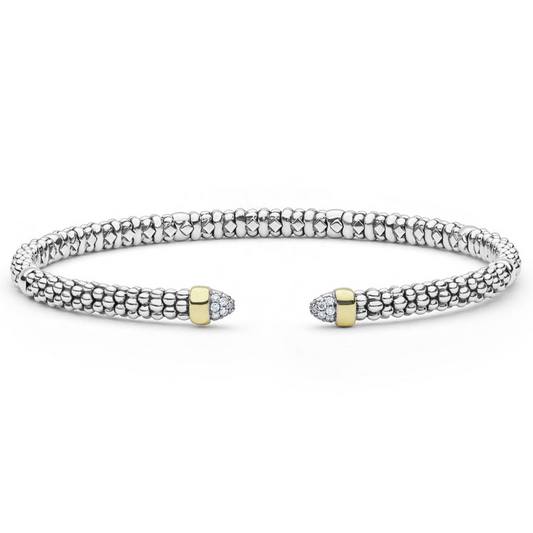 Lagos Signature Caviar Collection Natural Diamond Bracelet in Sterling Silver - 14 Karat White - Yellow with 0.05ctw G/H SI1-SI2 Round Diamond