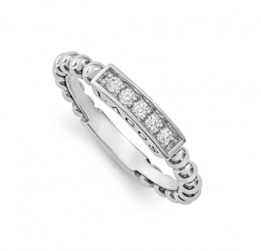 Caviar Spark Collection Stackable Fashion Ring in Sterling Silver White with 0.13ctw Round Diamonds