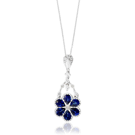 JEWELS BY JACOB Pendant Color Gemstone Necklace in 18 Karat White Gold with 6 Pear Sapphires 1.04ctw