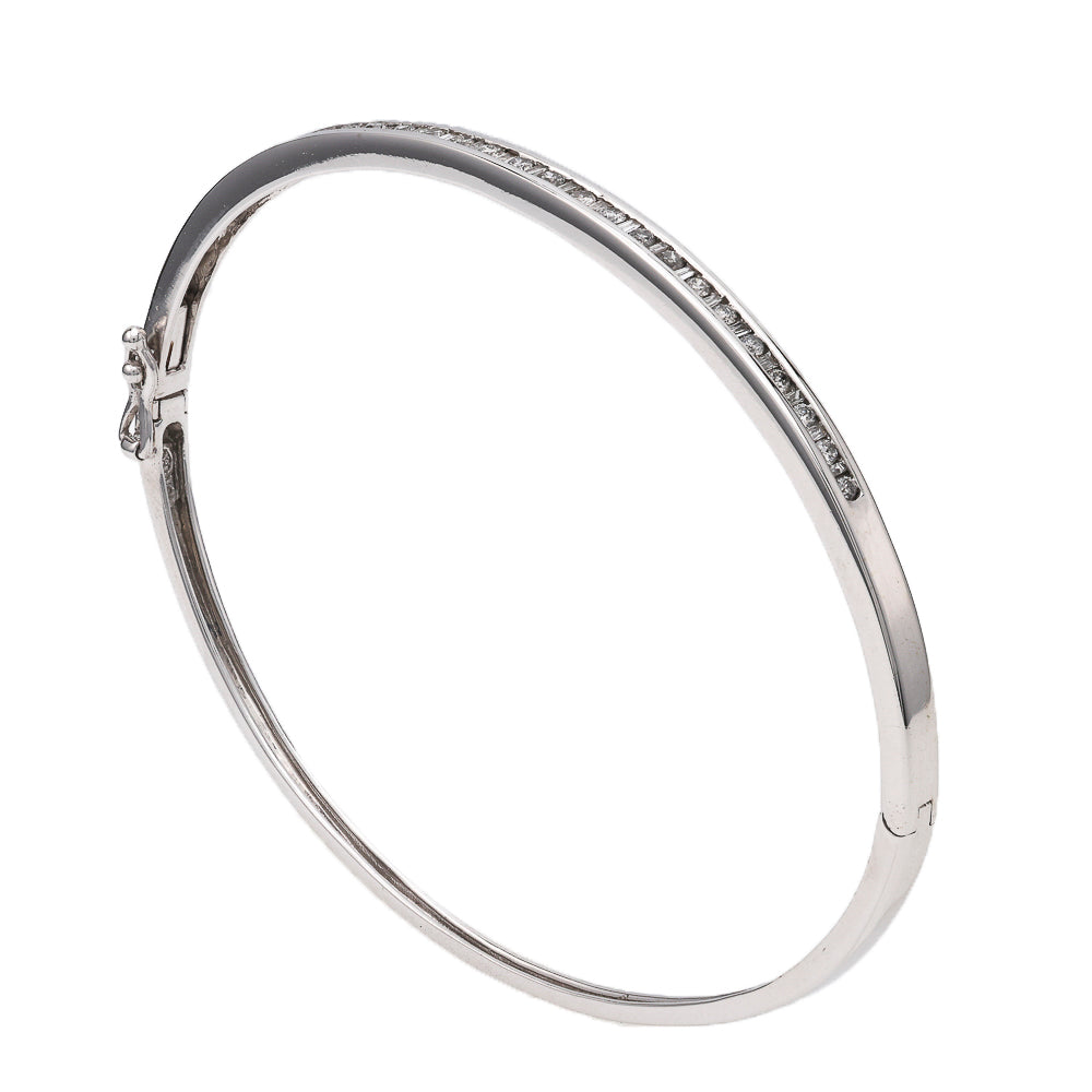 10K white gold diamond bangle bracelet.