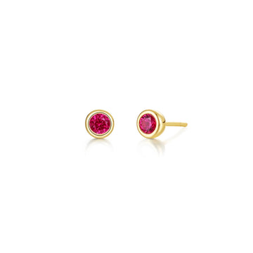 Stud Color Gemstone Earrings in Sterling Silver Yellow with 2 Round Lab Created Rubies 0.34ctw