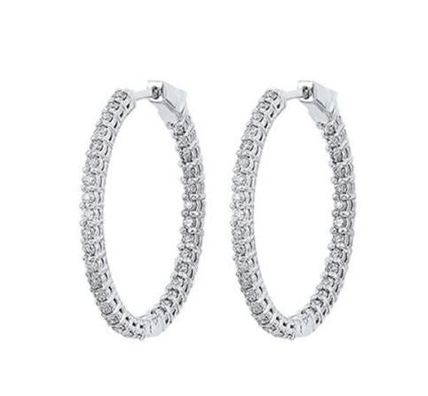 14K white gold diamond hoop earrings.