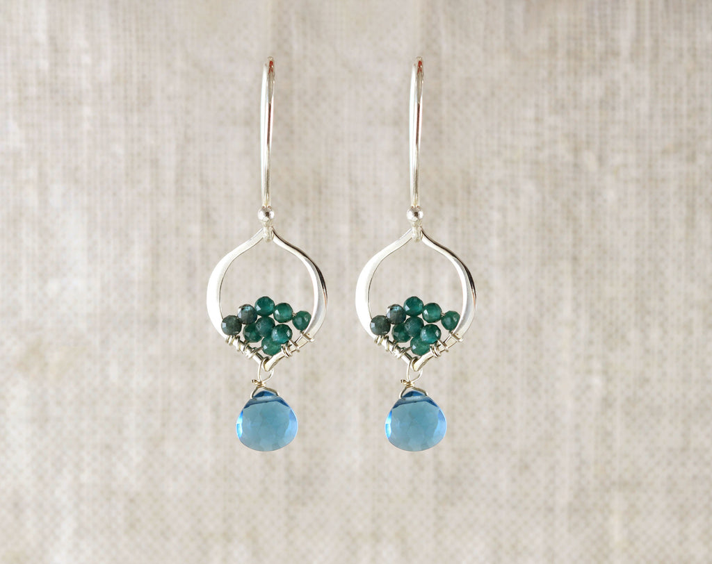 Sterling silver earrings with blue quartz drops.
