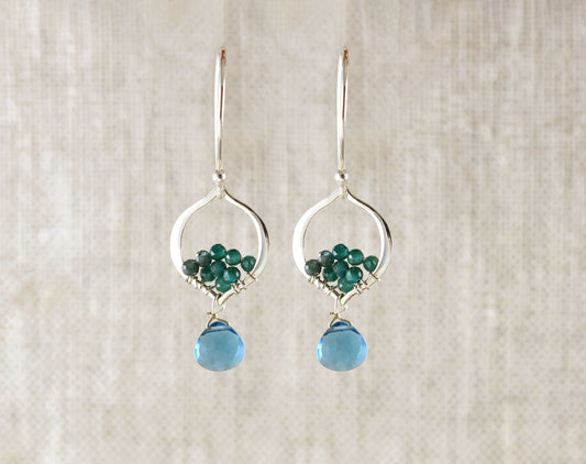 Sterling silver earrings with blue quartz drops.