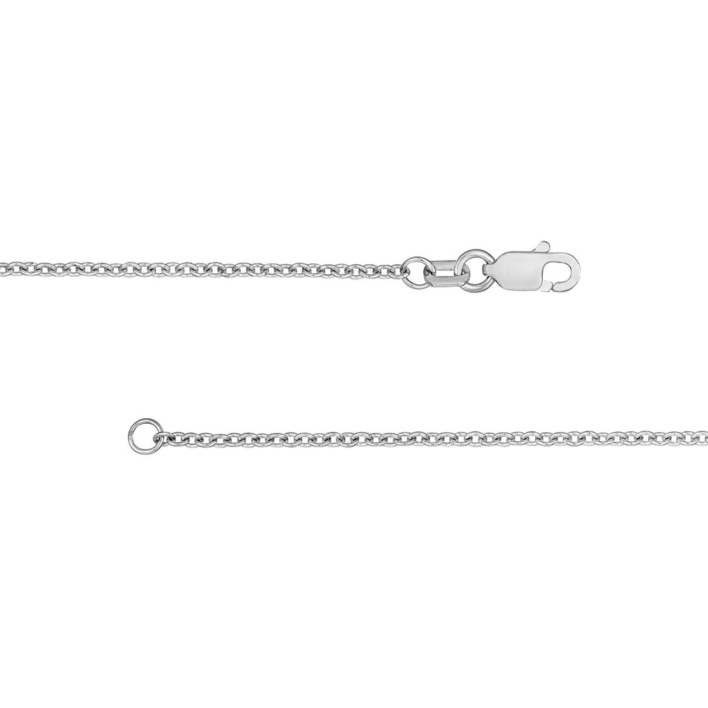 14K white gold polished cable chain.