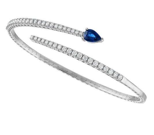 Pear-shaped sapphire, diamond bangle bracelet.