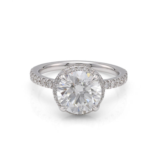 Halo Complete Engagement Ring in 14 Karat White Gold with 1.52ctw of Round Lab-Grown Diamonds, Clarity: VS2, Color: G