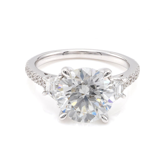 ReMARKable Designs Hidden Accent Side Stone Complete Engagement Ring in 18 Karat White Gold with 4.01ctw of Round Lab-Grown Diamonds, Clarity: VS2, Color: G