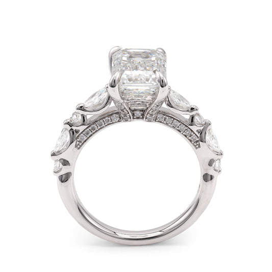 ReMARKable Designs Side Stone Hidden Accent Complete Engagement Ring in 18 Karat White with 3.53ctw of Round Lab-Grown Diamonds, Clarity: VVS2, Color: F