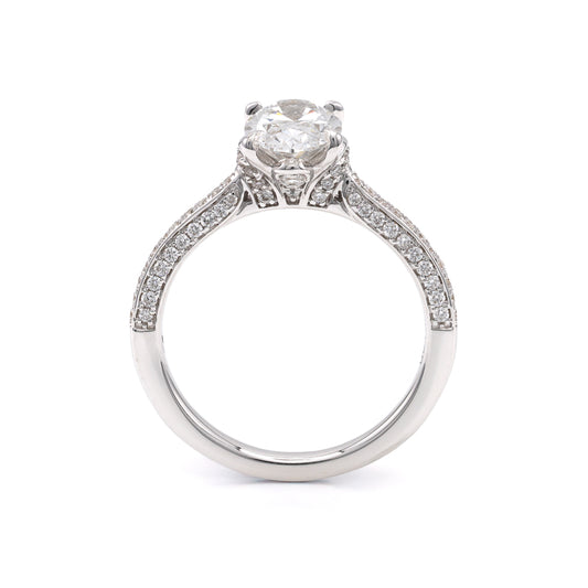 ReMARKable Designs Side Stone Hidden Accent Complete Engagement Ring in 18 Karat White Gold with 1.51ctw of Round Lab-Grown Diamonds, Clarity: VS1, Color: F