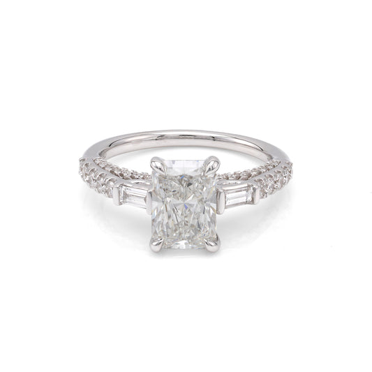 ReMARKable Designs Side Stone Hidden Accent Complete Engagement Ring in 18 Karat White Gold with 2.10ctw of Round Lab-Grown Diamonds, Clarity: VS1, Color: F