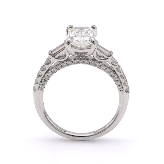 ReMARKable Designs Side Stone Hidden Accent Complete Engagement Ring in 18 Karat White Gold with 2.10ctw of Round Lab-Grown Diamonds, Clarity: VS1, Color: F