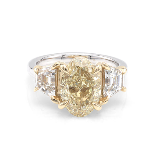 ReMARKable Designs Three Stone Hidden Accent Complete Engagement Ring in 14 Karat White - Yellow Gold with 4.06ctw of Round Lab-Grown Diamonds, Clarity: VS2, Color: Yellow