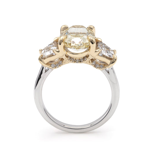 ReMARKable Designs Three Stone Hidden Accent Complete Engagement Ring in 14 Karat White - Yellow Gold with 4.06ctw of Round Lab-Grown Diamonds, Clarity: VS2, Color: Yellow