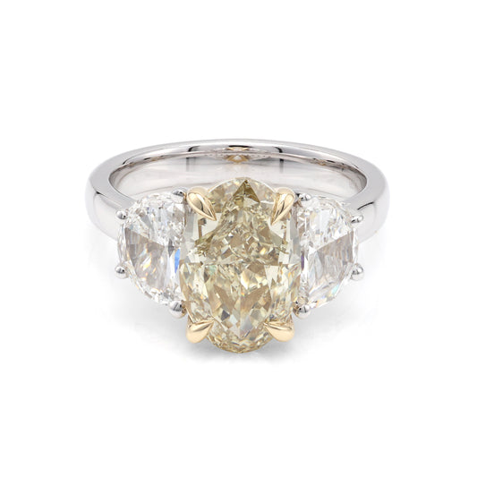 ReMARKable Designs Three Stone Hidden Accent Complete Engagement Ring in 14 Karat White - Yellow Gold with 3.58ctw of Round Lab-Grown Diamonds, Clarity: VVS2, Color: Yellow