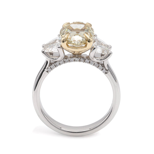 ReMARKable Designs Three Stone Hidden Accent Complete Engagement Ring in 14 Karat White - Yellow Gold with 3.58ctw of Round Lab-Grown Diamonds, Clarity: VVS2, Color: Yellow