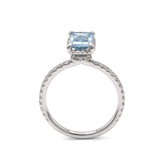 ReMARKable Designs Hidden Accent Side Stone Complete Engagement Ring in 14 Karat White with 1.50ctw of Round Lab-Grown Diamonds, Color: Blue