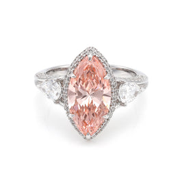 ReMARKable Designs Halo Side Stone Complete Engagement Ring in 14 Karat White with 3.53ctw of Round Lab-Grown Diamonds, Clarity: SI1, Color: Pink