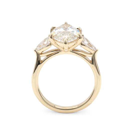 ReMARKable Designs Three Stone Complete Engagement Ring in 14 Karat Yellow Gold with 5.01ctw of Round Lab-Grown Diamonds, Clarity: VS1, Color: F