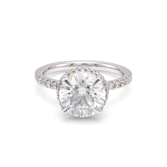 Side Stone Complete Engagement Ring in 14 Karat White Gold with 3.05ctw of Round Lab-Grown Diamonds, Clarity: VS2, Color: G