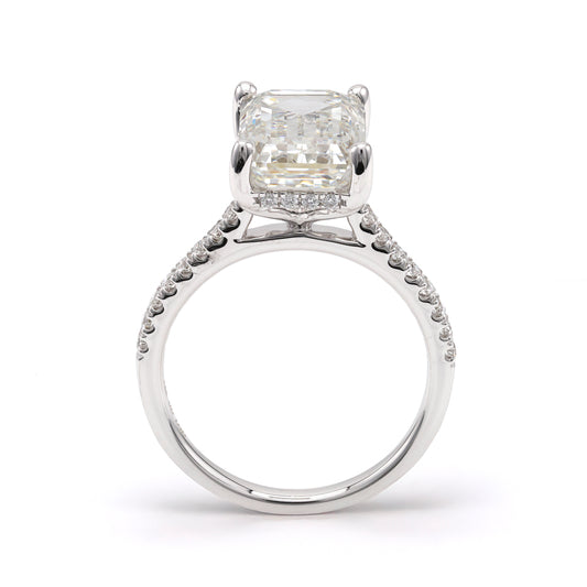 ReMARKable Designs Hidden Accent Side Stone Complete Engagement Ring in 14 Karat White with 5.09ctw of Round Lab-Grown Diamonds, Clarity: VS1, Color: G