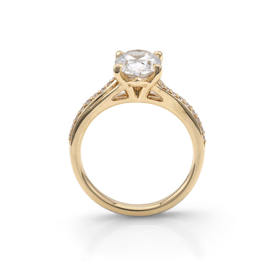 ReMARKable Designs Side Stone Complete Engagement Ring in 14 Karat Yellow Gold with 2.01ctw of Round Lab-Grown Diamonds, Clarity: SI1, Color: F