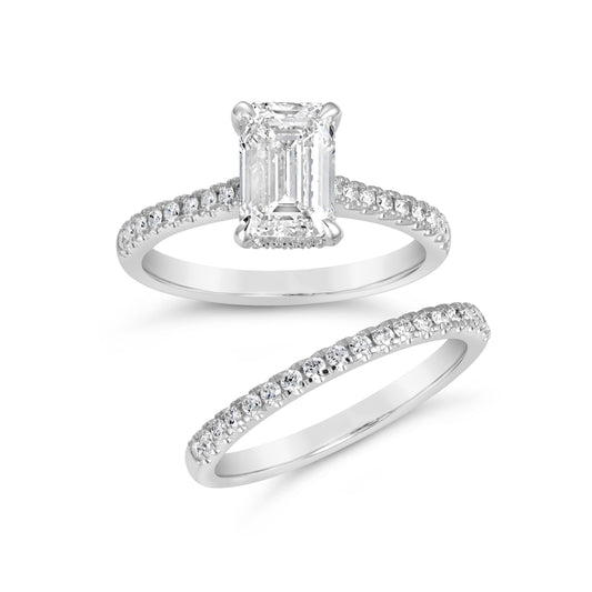 ReMARKable Designs Side Stone Hidden Accent Lab-Grown Diamond Complete Engagement Ring in 14 Karat White Gold with 2.01ct Emerald Center Lab-Grown Diamond, Color: E, Clarity: VS1 and Side Lab-Grown Diamonds