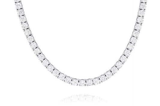 ReMARKable Designs Tennis Natural Diamond Necklace in 18 Karat White Gold with 10.95ctw Round Diamonds