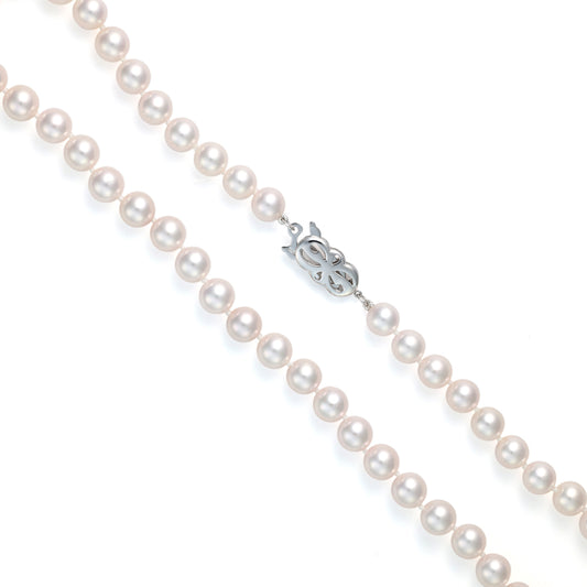 Royal Pearl Color Gemstone Necklace with 53 Cultured White Pearls in 18 Karat White Gold