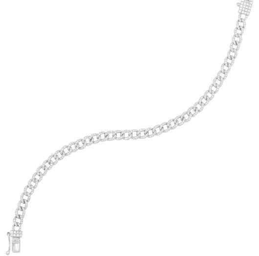 Diamond Cuban Link Collection Natural Diamond Bracelet in 14 Karat White with 0.96ctw Round Diamonds