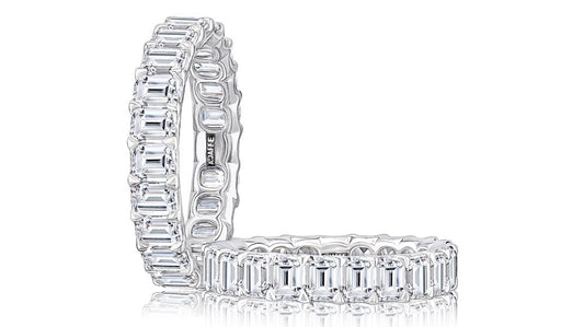 Emerald-cut diamond band, 14K white gold.