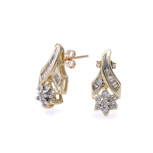 M Estate Collection Dangle Natural Diamond Earrings in 10 Karat Yellow with 0.13ctw J/K I1-I2 Various Shapes Diamonds