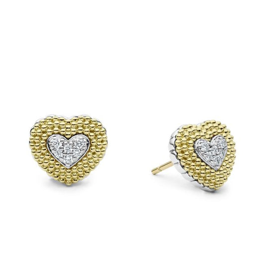 Caviar Lux Collection Stud Natural Diamond Earrings in Sterling Silver - 18 Karat White - Yellow with 0.18ctw Round Diamond
