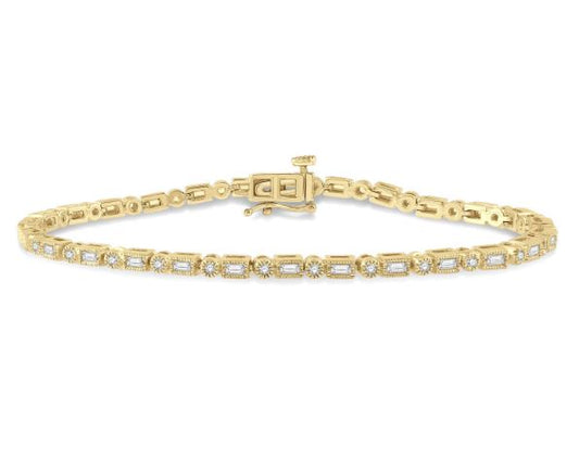 Fashion Forward Collection Natural Diamond Bracelet in 14 Karat Yellow with 0.99ctw H/I SI2-I1 Various Shapes Diamonds