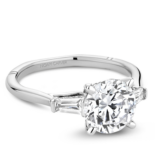 Noam Carver Hidden Accent Natural Diamond Semi-Mount Engagement Ring in 14 Karat White Gold with 2 Tapered Baguette Diamonds 0.32ctw