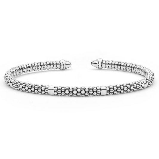 Lagos Signature Caviar Collection Natural Diamond Bracelet in Sterling Silver - 14 Karat White - Yellow with 0.05ctw G/H SI1-SI2 Round Diamond