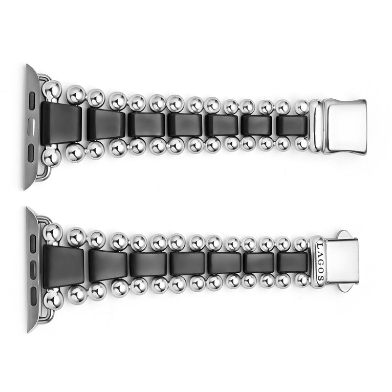 Black ceramic and silver beaded watch band.