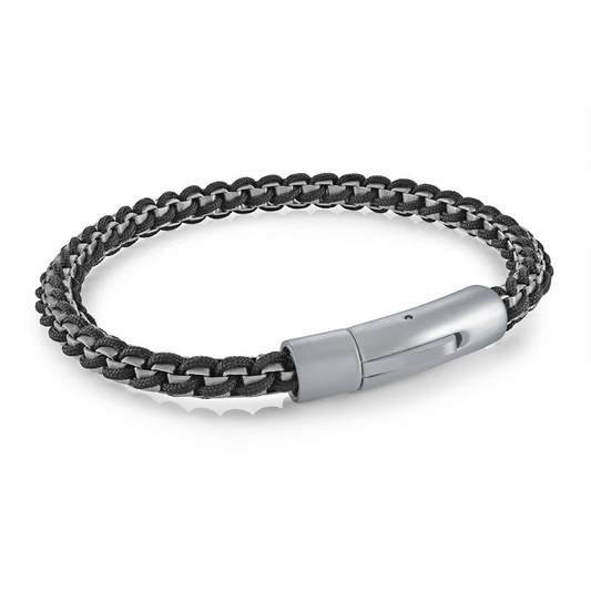Braid Bracelet (No Stones) in Stainless Steel White - Black