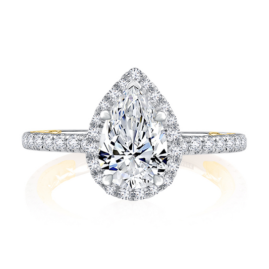 Halo Side Stone Natural Diamond Semi-Mount Engagement Ring in 14 Karat White - Yellow Round Diamond, totaling 0.47ctw