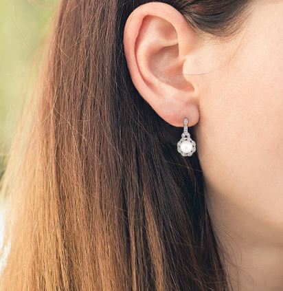 ReMARKable Designs Color Gemstone Earrings in Sterling Silver with 2 Cultured Pearls 6mm-6mm