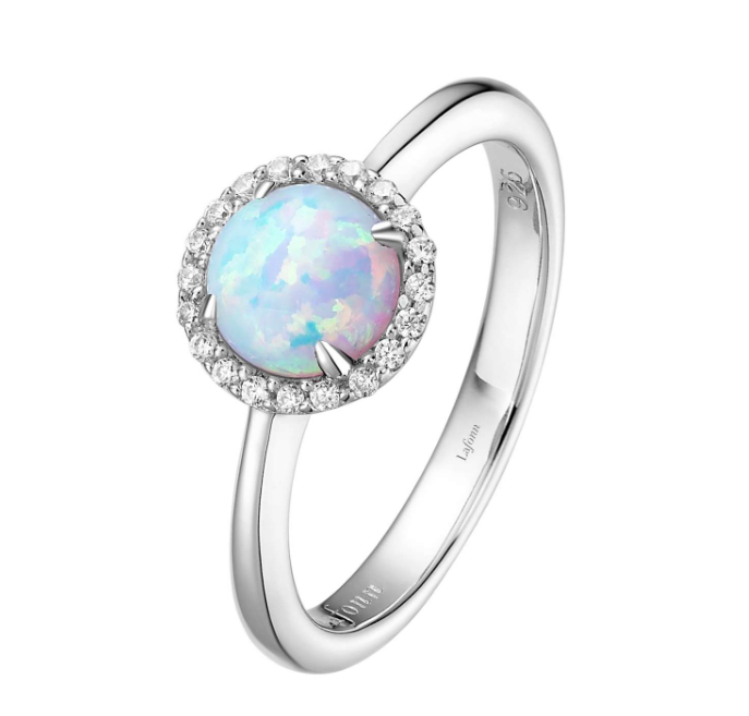 Color Gemstone Ring in Platinum Bonded Sterling Silver White RO Simulated Opal