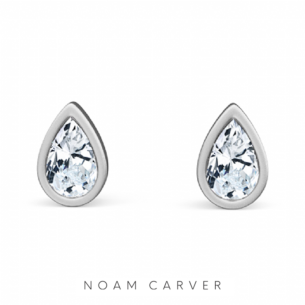Stud Natural Diamond Earrings in 14 Karat White with 0.14ctw Pear Diamonds