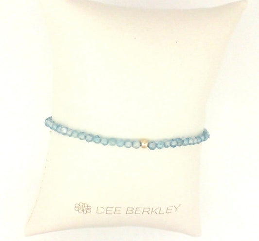 Stretch Color Gemstone Bracelet in Gold Filled Yellow Round Blue Topaz