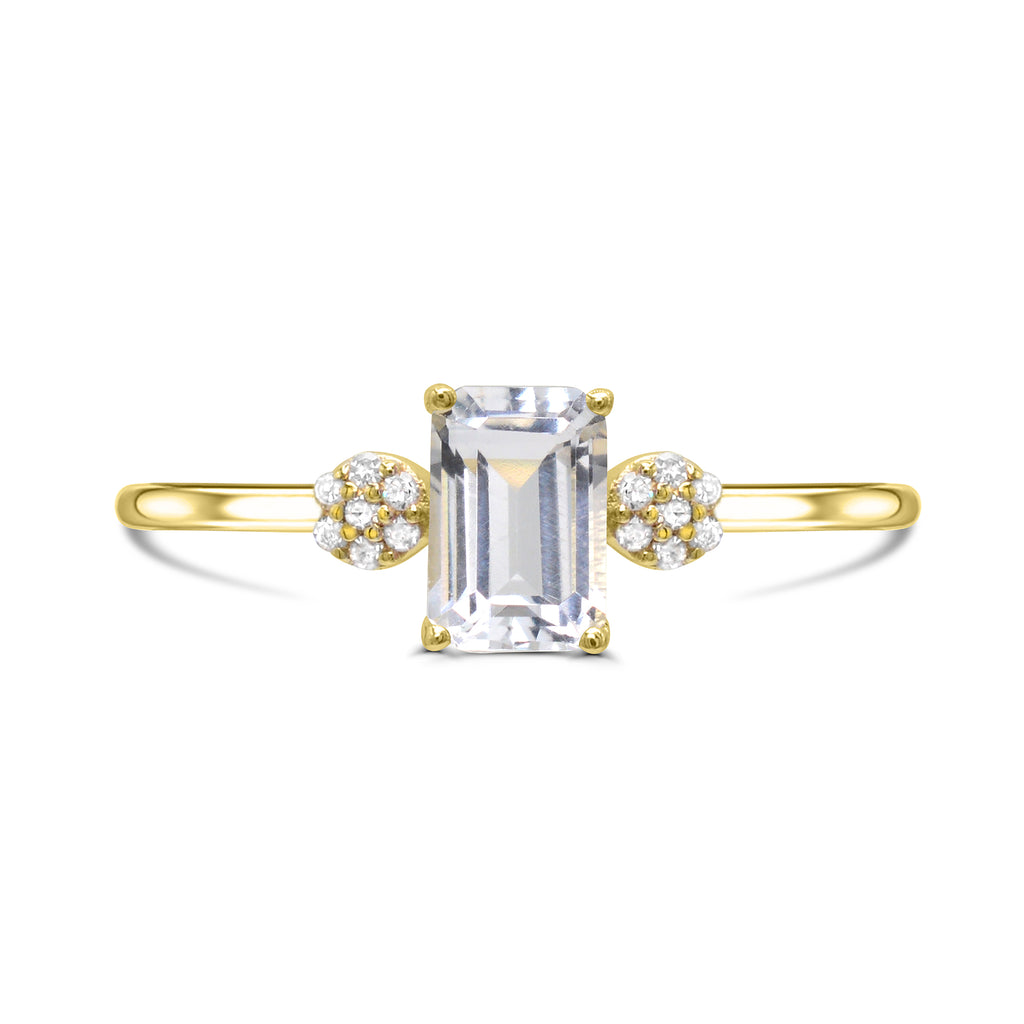 Emerald White Topaz ring with diamonds.