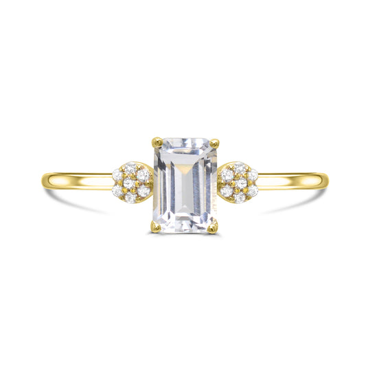 Emerald White Topaz ring with diamonds.