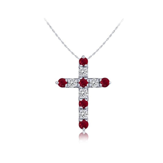 Cross Color Gemstone Necklace in 14 Karat Yellow with 6 Round Rubies 0.20ctw