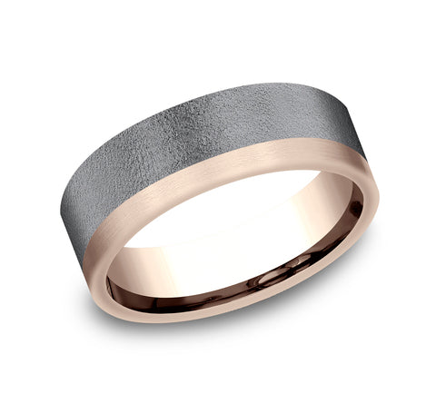 Tantalum and white rose gold carved band.