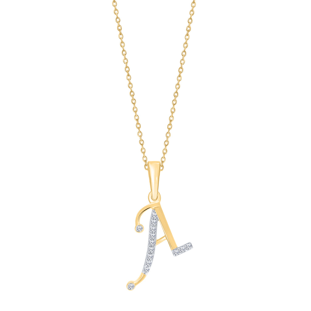 Yellow gold necklace with diamond initial pendant.