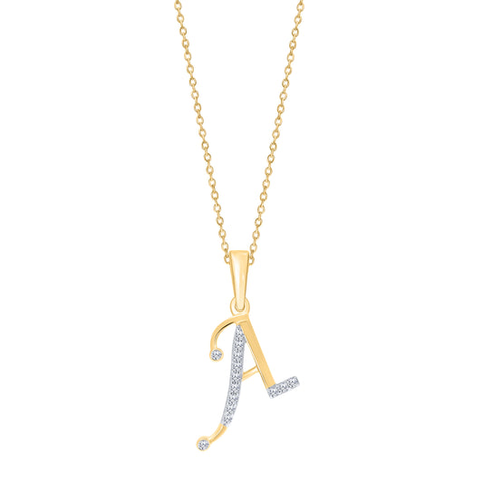 Yellow gold necklace with diamond initial pendant.